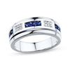 Thumbnail Image 1 of Adore Men's Sapphire Ring 1/10 ct tw Round-cut Diamonds 10K White Gold