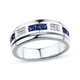 Adore Men's Sapphire Ring 1/10 ct tw Round-cut Diamonds 10K White Gold