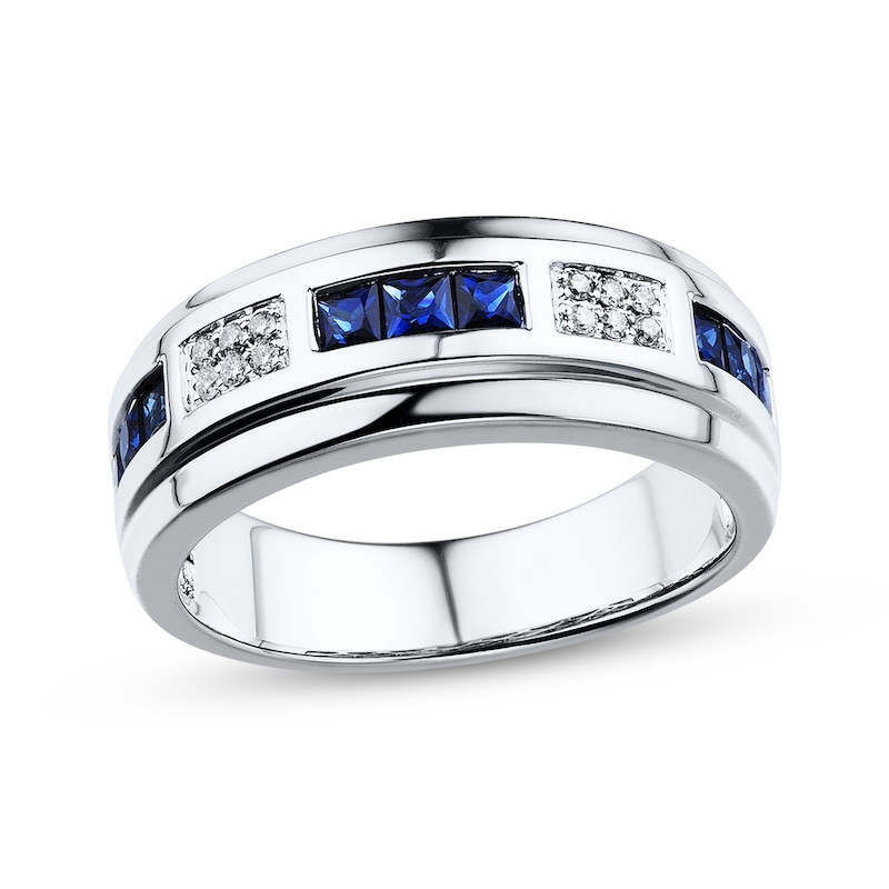 Main Image 1 of Adore Men's Sapphire Ring 1/10 ct tw Round-cut Diamonds 10K White Gold