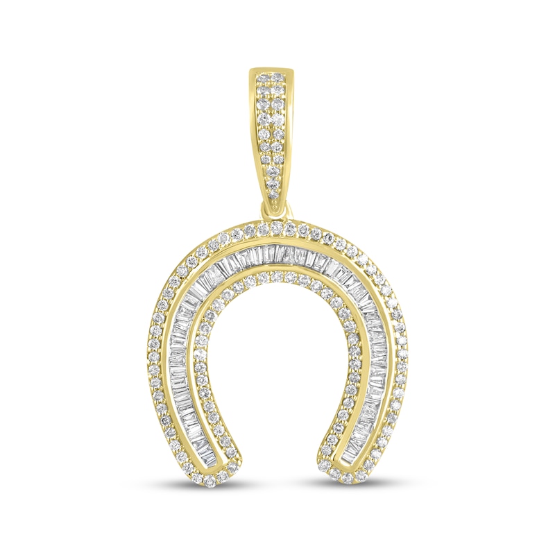 Main Image 1 of Men's Baguette & Round-Cut Diamond Horseshoe Charm 3/4 ct tw 10K Yellow Gold