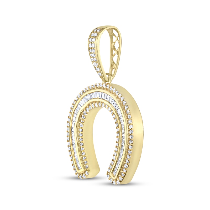 Main Image 2 of Men's Baguette & Round-Cut Diamond Horseshoe Charm 3/4 ct tw 10K Yellow Gold
