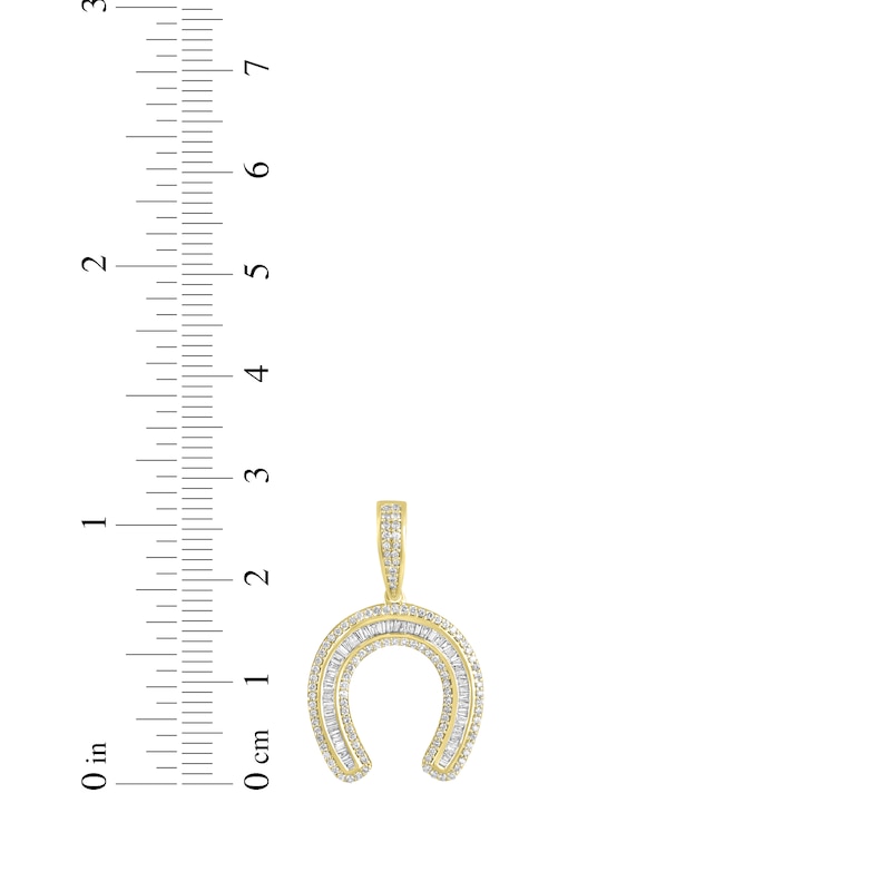 Main Image 4 of Men's Baguette & Round-Cut Diamond Horseshoe Charm 3/4 ct tw 10K Yellow Gold