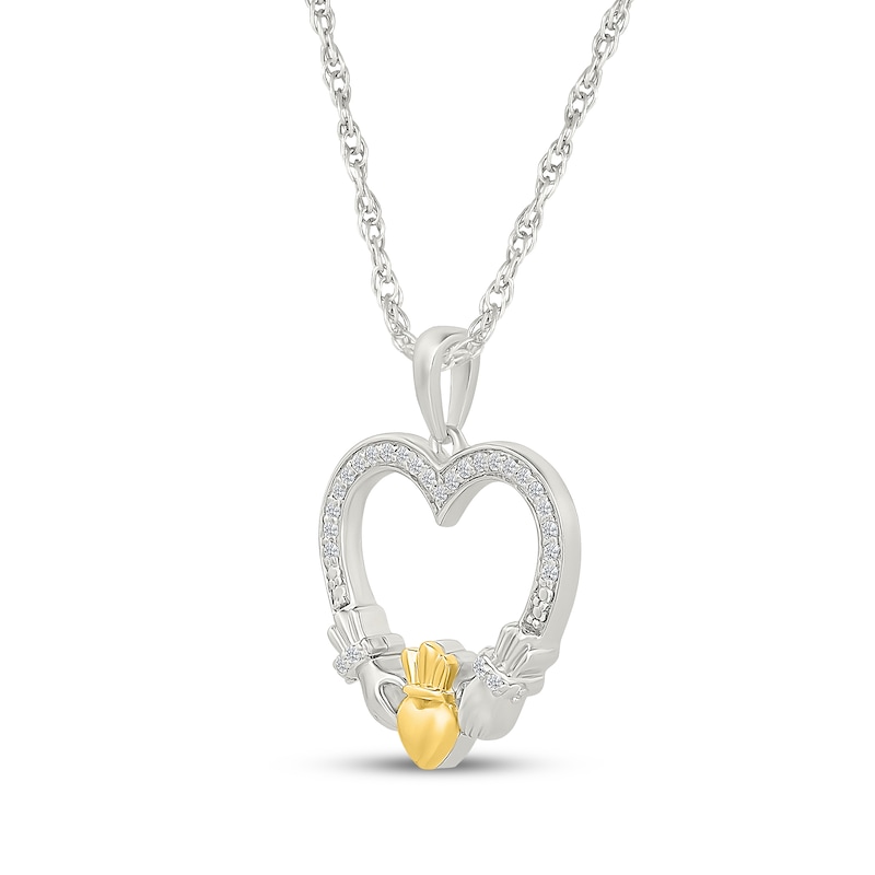 Main Image 2 of Diamond Claddagh Heart Necklace 1/10 ct tw Sterling Silver & 10K Yellow Gold 18"