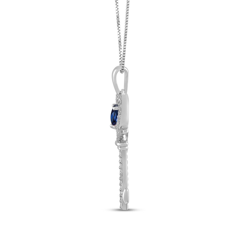 Main Image 2 of Heart-Shaped Blue Lab-Created Sapphire & White Lab-Created Sapphire Key Necklace Sterling Silver 18"