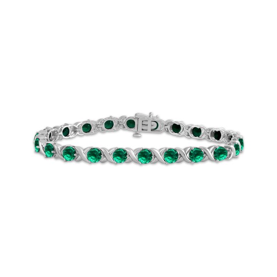 Lab-Created Emerald "XO" Bracelet Sterling Silver 7.5"