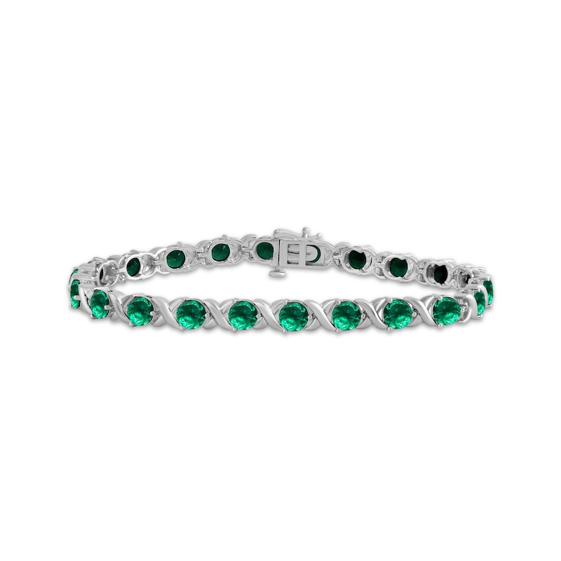 Main Image 1 of Lab-Created Emerald "XO" Bracelet Sterling Silver 7.5"