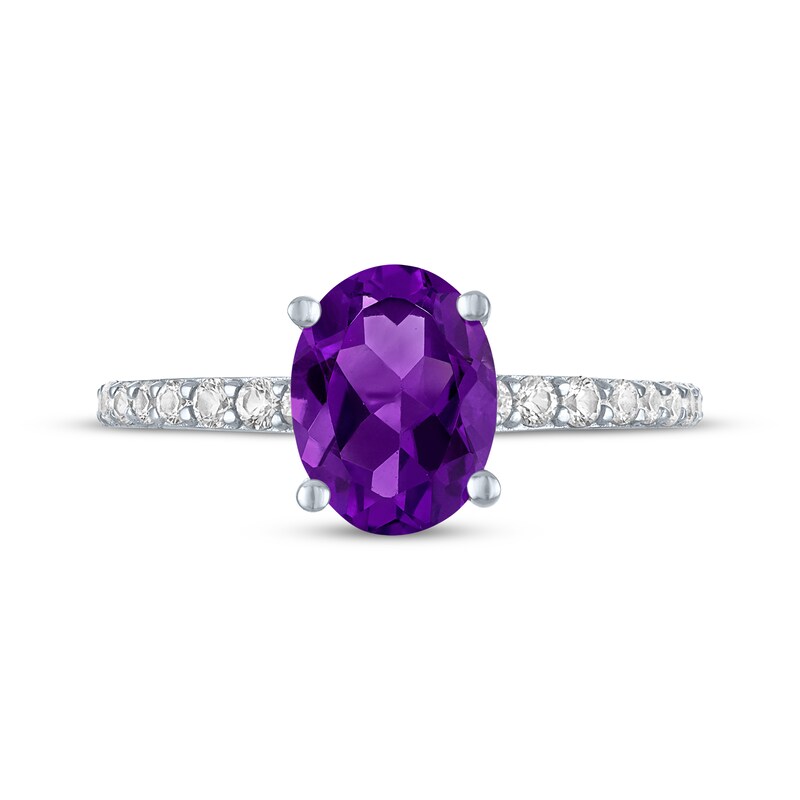 Main Image 3 of Oval-Cut Amethyst & White Lab-Created Sapphire Ring Sterling Silver
