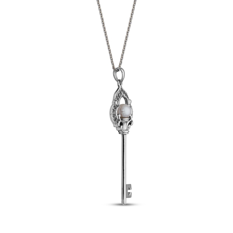 Main Image 2 of Cultured Pearl & White Lab-Created Sapphire Key Necklace Sterling Silver 18"