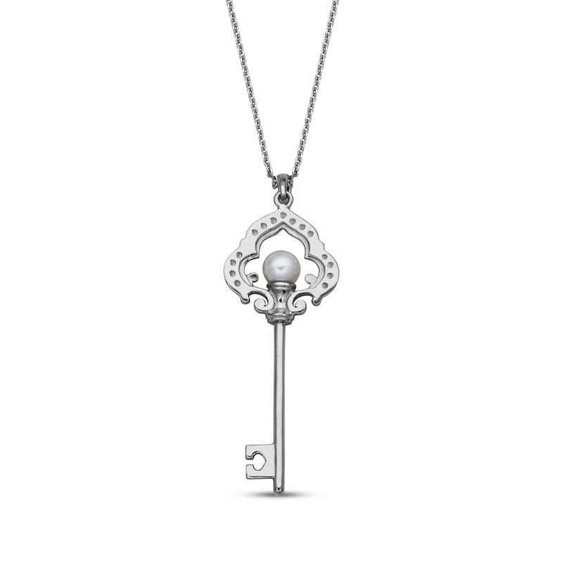 Main Image 3 of Cultured Pearl & White Lab-Created Sapphire Key Necklace Sterling Silver 18"