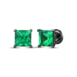 Men's Square-Cut Lab-Created Emerald Solitaire Stud Earrings Sterling Silver