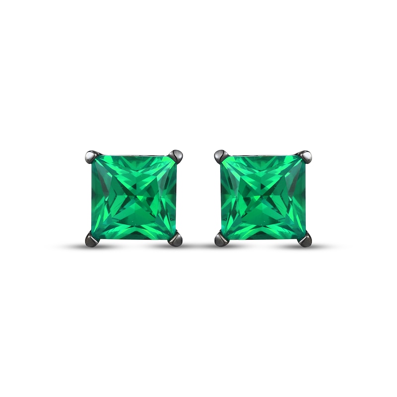 Main Image 2 of Men's Square-Cut Lab-Created Emerald Solitaire Stud Earrings Sterling Silver
