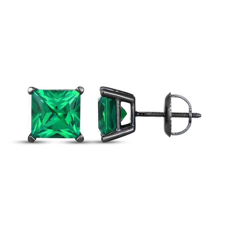 Main Image 3 of Men's Square-Cut Lab-Created Emerald Solitaire Stud Earrings Sterling Silver