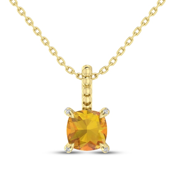 Cushion-Cut Citrine & Diamond Accent Necklace 10K Yellow Gold 18"