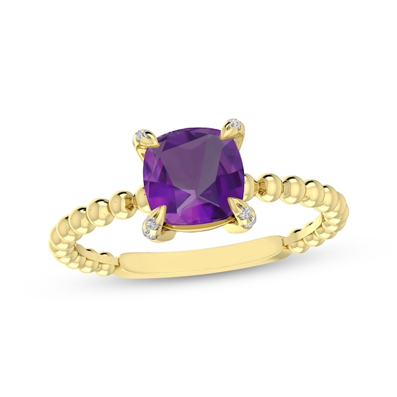 Cushion-Cut Amethyst & Diamond Accent Ring 10K Yellow Gold