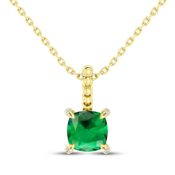 Cushion-Cut Lab-Created Emerald & Diamond Accent Necklace 10K Yellow Gold 18"