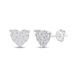 Multi-Diamond Heart-Shaped Stud Earrings 1/2 ct tw 10K White Gold