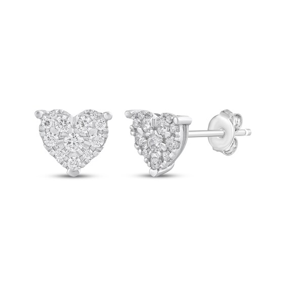 Multi-Diamond Heart-Shaped Stud Earrings 1/2 ct tw 10K White Gold