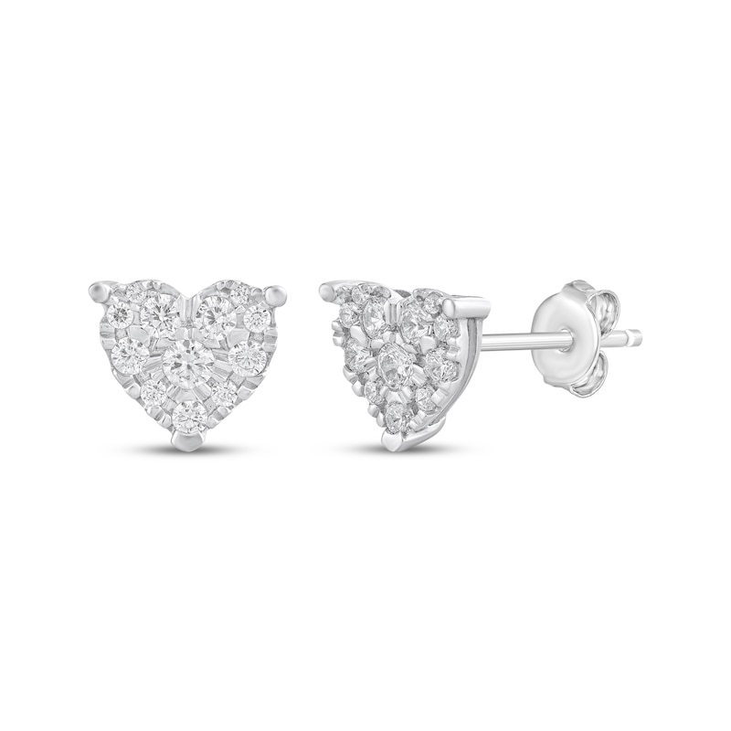 Main Image 1 of Multi-Diamond Heart-Shaped Stud Earrings 1/2 ct tw 10K White Gold