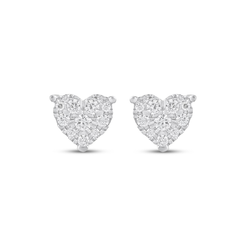 Main Image 2 of Multi-Diamond Heart-Shaped Stud Earrings 1/2 ct tw 10K White Gold