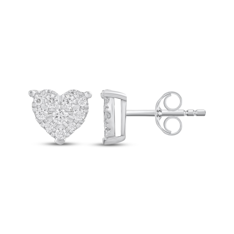 Main Image 3 of Multi-Diamond Heart-Shaped Stud Earrings 1/2 ct tw 10K White Gold