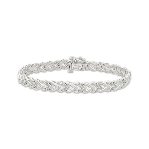 Diamond Sideways Heart Link Bracelet 1/3 ct tw Sterling Silver 7"