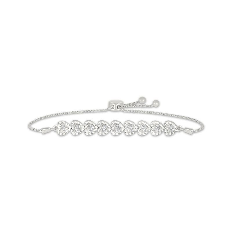 Main Image 1 of Multi-Diamond Sideways Hearts Bolo Bracelet 1/10 ct tw Sterling Silver