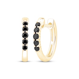 Black Diamond Hoop Earrings 1/5 ct tw 10K Yellow Gold