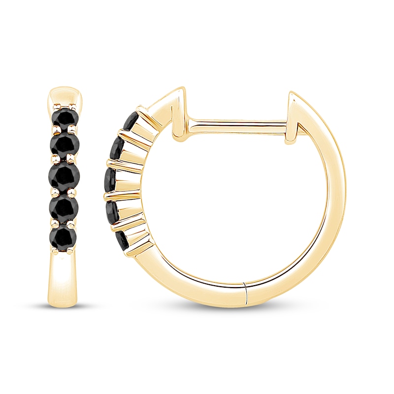 Main Image 3 of Black Diamond Hoop Earrings 1/5 ct tw 10K Yellow Gold