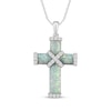 Thumbnail Image 1 of Lab-Created Opal & White Lab-Created Sapphire Cross Necklace Sterling Silver 18"