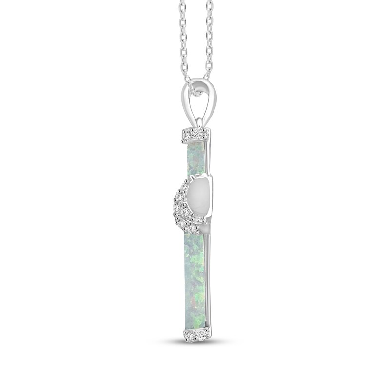 Main Image 2 of Lab-Created Opal & White Lab-Created Sapphire Cross Necklace Sterling Silver 18"