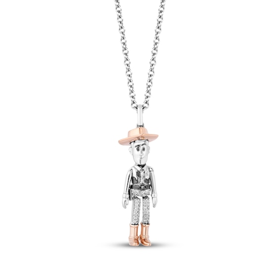 Disney Treasures Toy Story "Woody" Necklace 1/15 ct tw Sterling Silver & 10K Rose Gold 19"