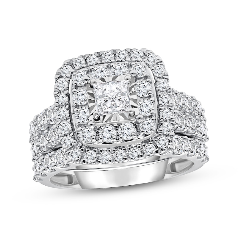 Main Image 1 of Adore Princess-Cut Diamond Double Halo Bridal Set 3 ct tw 10K White Gold