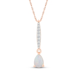 Pear-Shaped Lab-Created Opal & Diamond Drop Necklace 1/15 ct tw 10K Rose Gold 18"