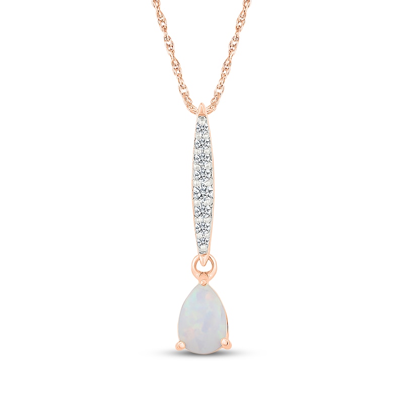 Main Image 1 of Pear-Shaped Lab-Created Opal & Diamond Drop Necklace 1/15 ct tw 10K Rose Gold 18"