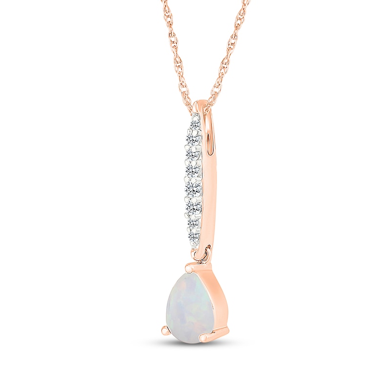 Main Image 2 of Pear-Shaped Lab-Created Opal & Diamond Drop Necklace 1/15 ct tw 10K Rose Gold 18"