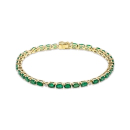 Oval-Cut Natural Emerald & Diamond Station Bracelet 1/15 ct tw 10K Yellow Gold 7.25"