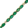 Thumbnail Image 2 of Oval-Cut Natural Emerald & Diamond Station Bracelet 1/15 ct tw 10K Yellow Gold 7.25"