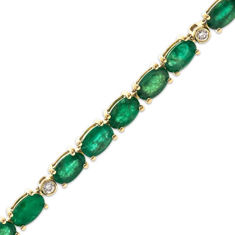 Main Image 2 of Oval-Cut Natural Emerald & Diamond Station Bracelet 1/15 ct tw 10K Yellow Gold 7.25"