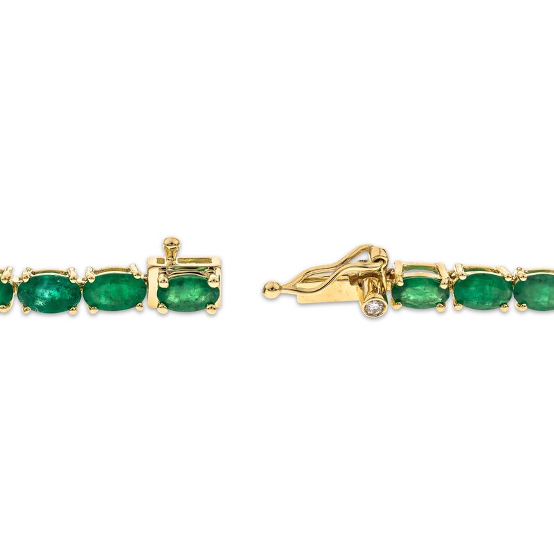 Main Image 3 of Oval-Cut Natural Emerald & Diamond Station Bracelet 1/15 ct tw 10K Yellow Gold 7.25"