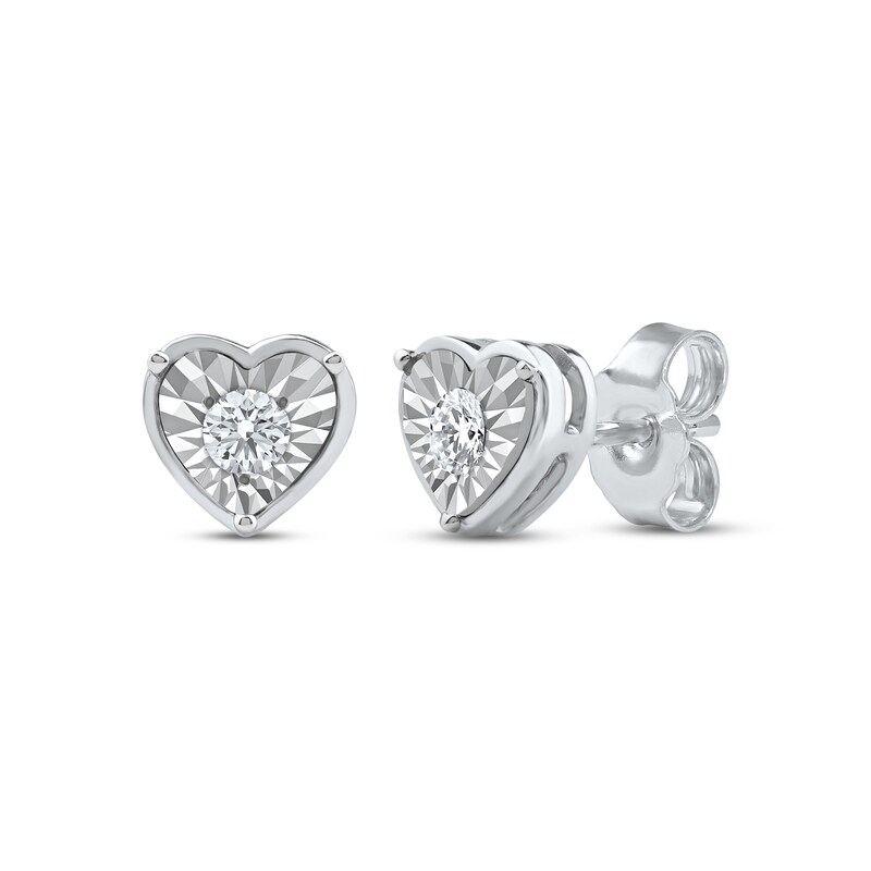Main Image 1 of Round-Cut Diamond Solitaire Heart Frame Stud Earrings 1/8 ct tw 10K White Gold (I/I3)