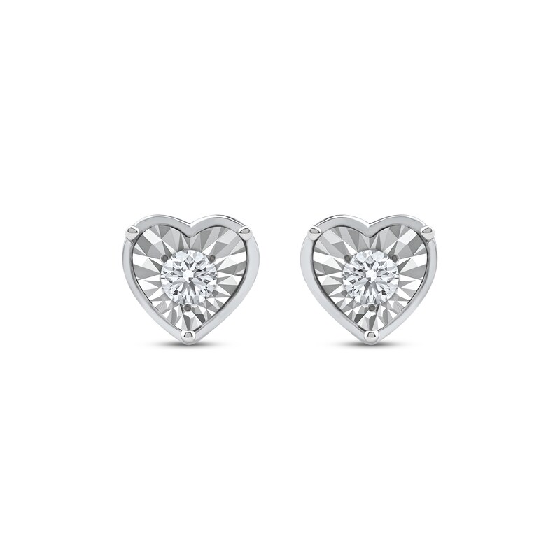 Main Image 2 of Round-Cut Diamond Solitaire Heart Frame Stud Earrings 1/8 ct tw 10K White Gold (I/I3)