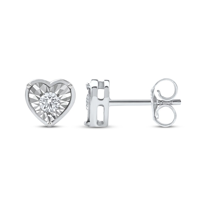 Main Image 3 of Round-Cut Diamond Solitaire Heart Frame Stud Earrings 1/8 ct tw 10K White Gold (I/I3)