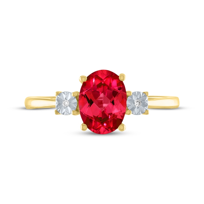 Main Image 3 of Oval-Cut Lab-Created Ruby & Diamond Accent Ring 10K Yellow Gold