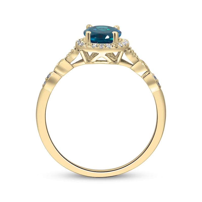 Main Image 3 of Oval-Cut London Blue Topaz & Diamond Halo Ring 1/10 ct tw 10K Yellow Gold