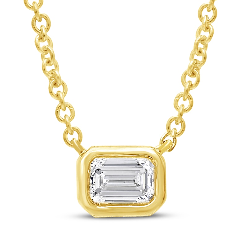 Main Image 1 of Emerald-Cut Lab-Grown Diamond Bezel-Set Solitaire Necklace 1/5 ct tw 24K Yellow Gold Vermeil Sterling Silver 18" (F/VS2)