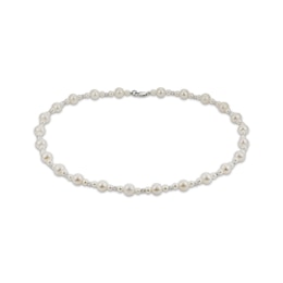 Cultured Pearl & Diamond-Cut Bead Necklace Sterling Silver 18"
