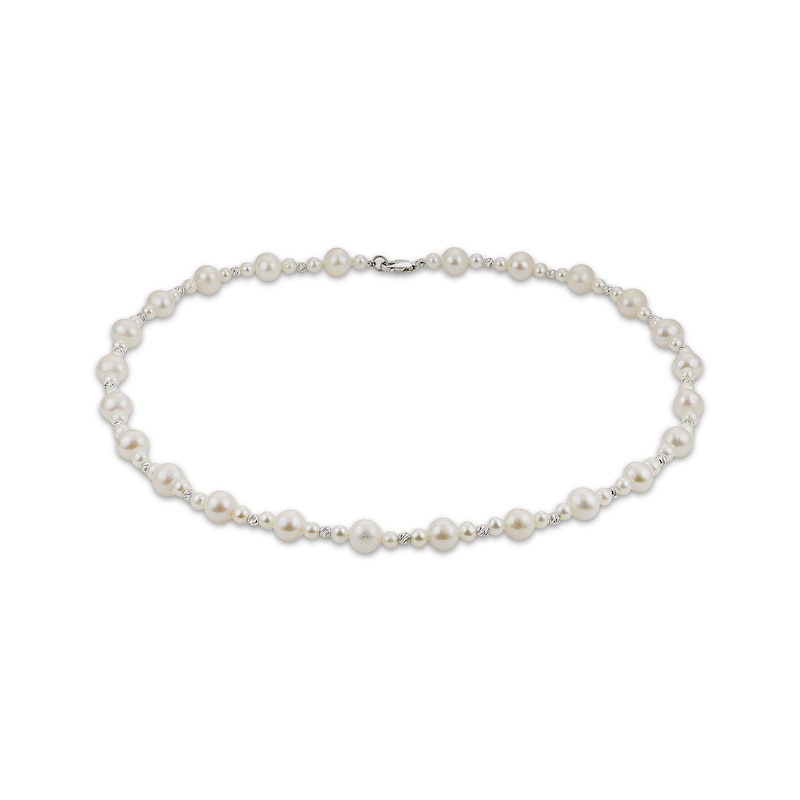 Main Image 1 of Cultured Pearl & Diamond-Cut Bead Necklace Sterling Silver 18"