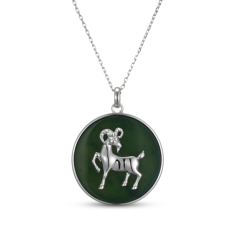 Main Image 1 of Nephrite Jade Year of the Goat Chinese Zodiac Necklace Sterling Silver 18"