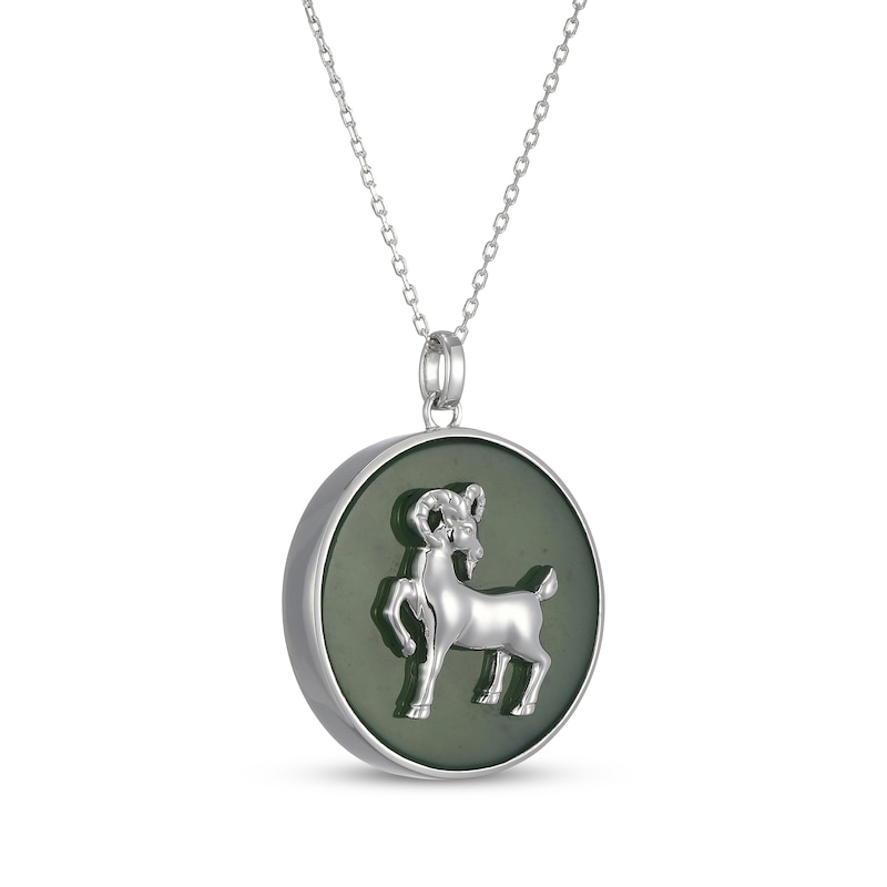 Main Image 2 of Nephrite Jade Year of the Goat Chinese Zodiac Necklace Sterling Silver 18"