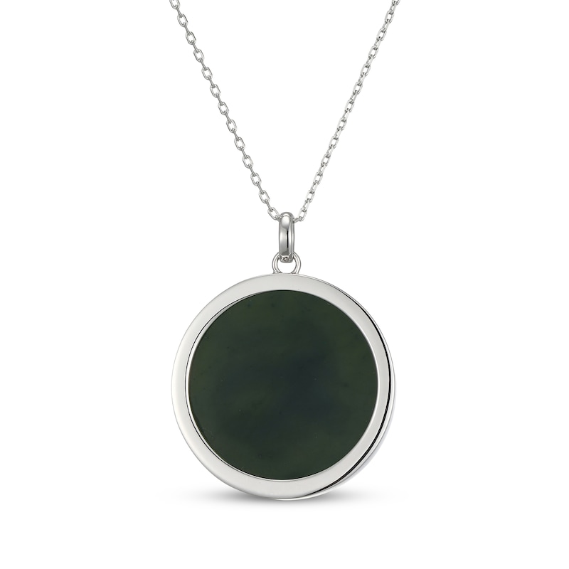 Main Image 3 of Nephrite Jade Year of the Dragon Chinese Zodiac Disc Necklace Sterling Silver 18"